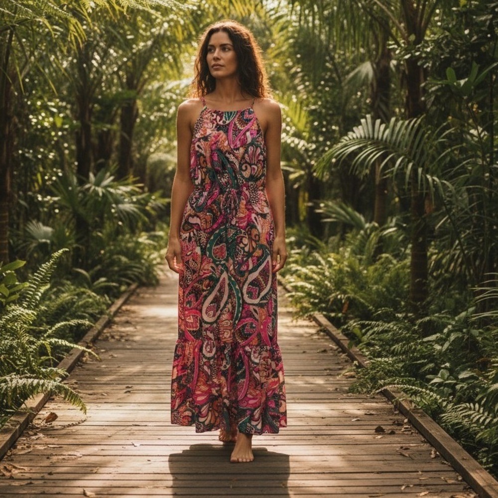 INC International Concepts Maxi Tropical‎ Dress Halter Neck Paisley Pink 8 NWT